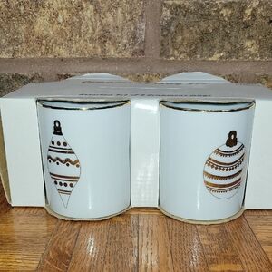 10 Strawberry Street Vintage Christmas Ornament Mugs Set of 4 Gold White Mugs